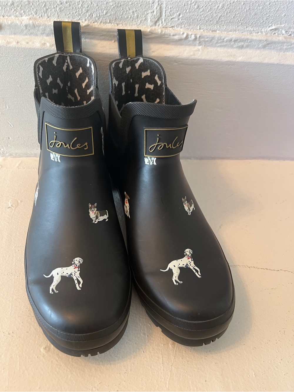 Joules ankle Height Dog Print Rain Boots Women’s US 10 EU 42 Black Wellies